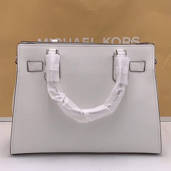 Michael Kors Hamilton Medium Leather Satchel Optic White NWT - Picture 8 of 16